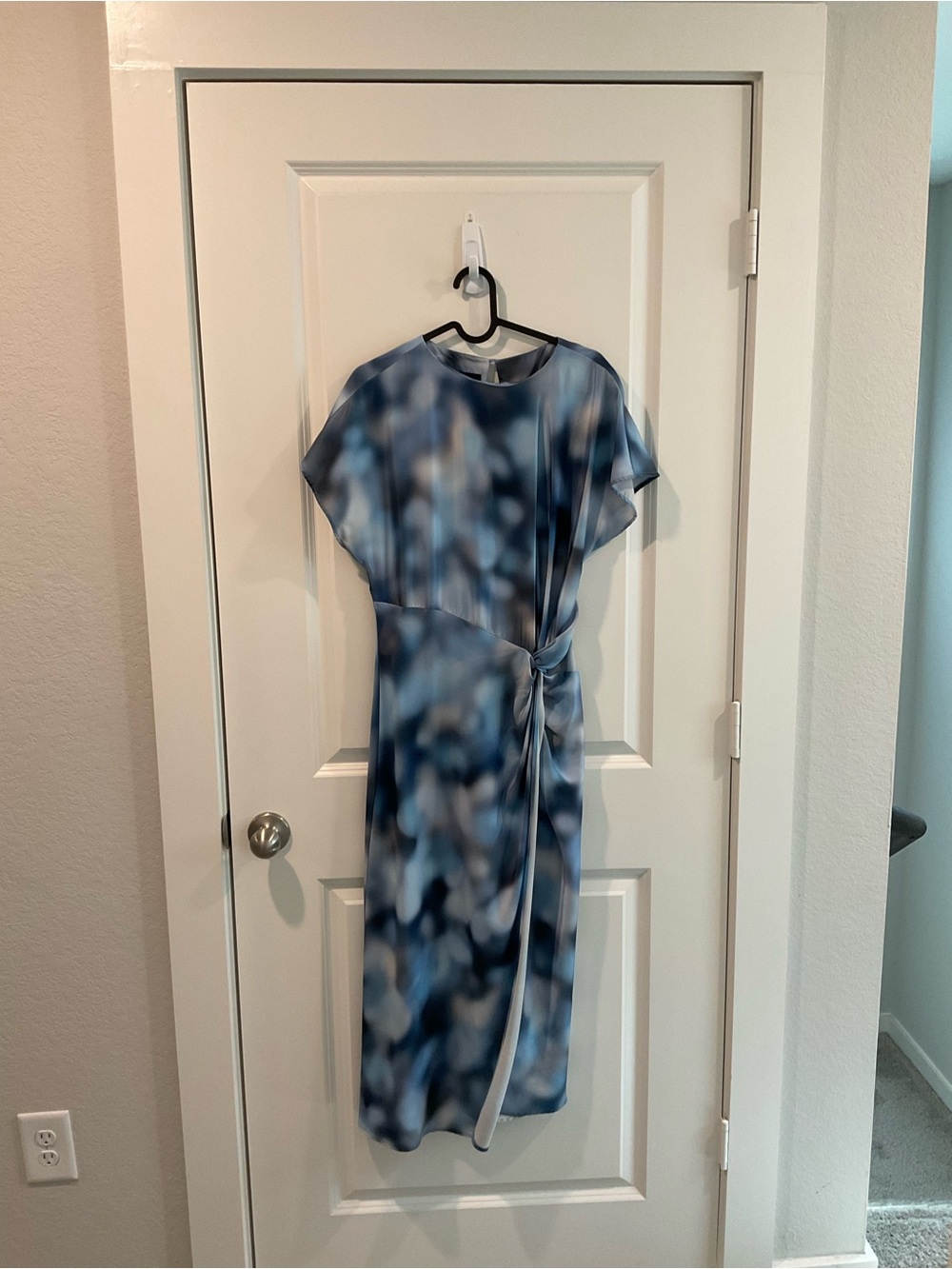 Zara Blue Abstract Tie-Detail Midi Dress